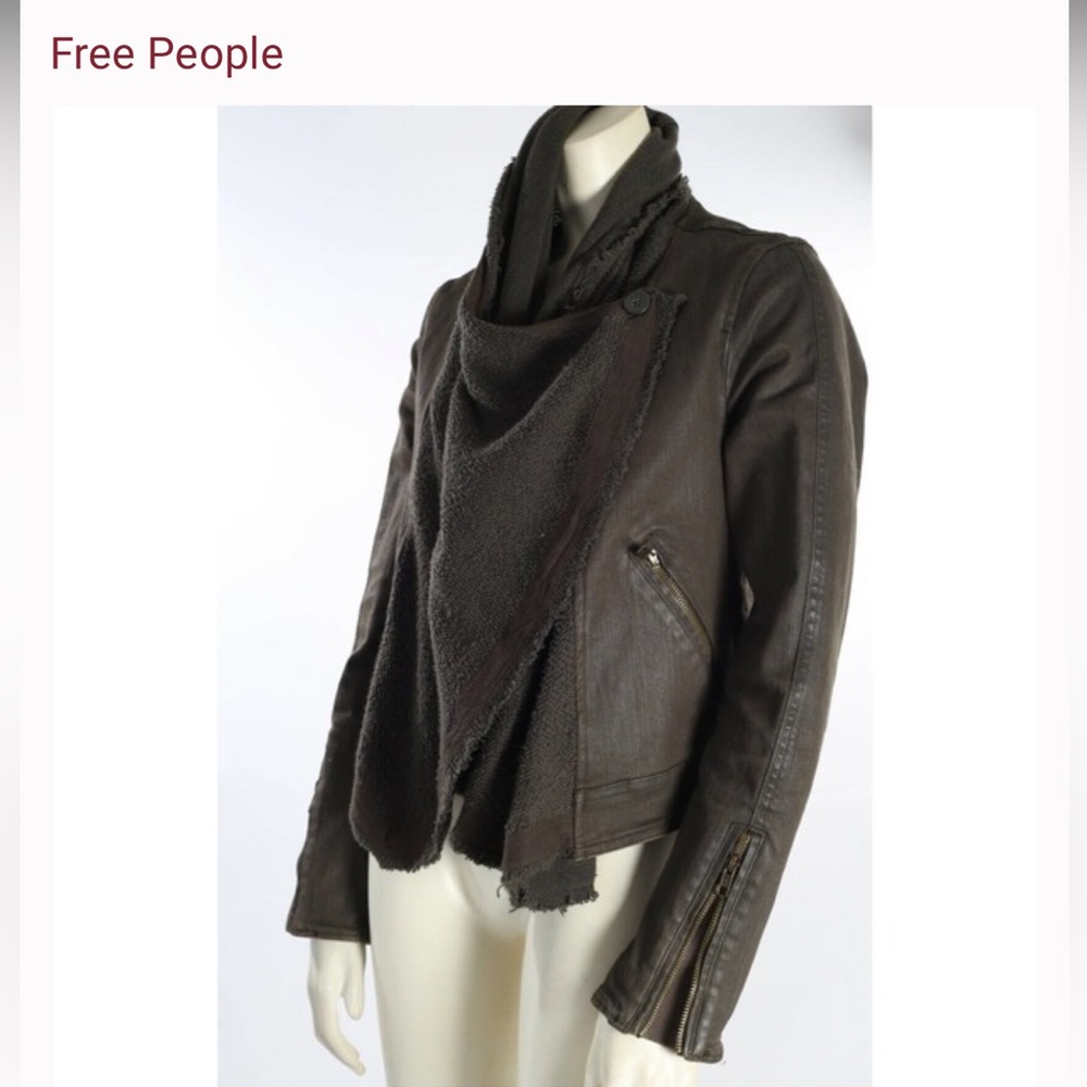 Free People Drape Front Motorcycle Denim Jacket size 4 - Deep Army Green